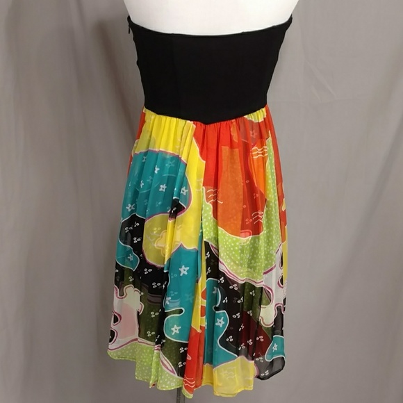 DVF Colorful Silk Asti Party Dress Strapless Midi Mod Sexy Flirty Style Designer - Picture 4 of 8
